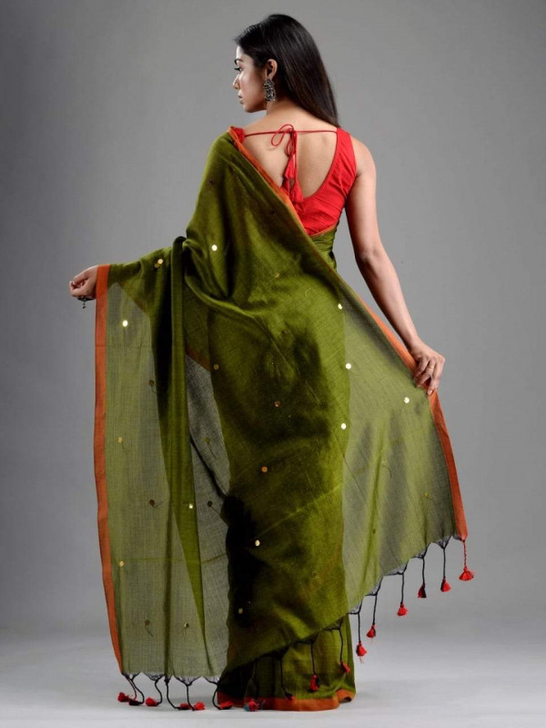 Khadi Saree With Gini Work Khadi Saree With Gini Work